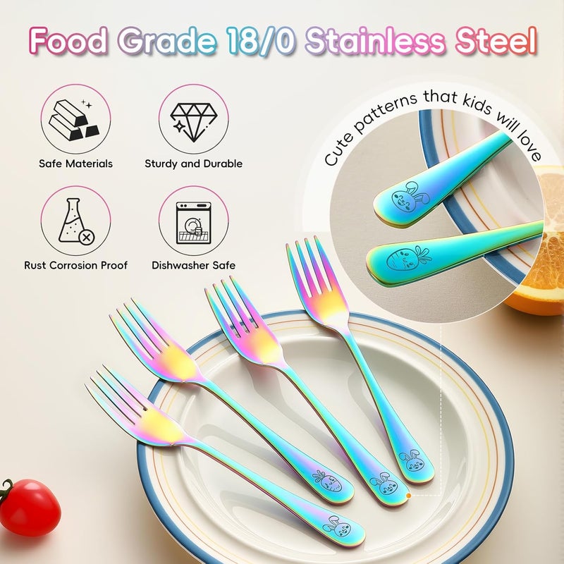 ITITT 12 Pieces Stainless Steel Rainbow Toddler Forks Set Kids Forks - Food Grade Kids Silverware Set Children Safe Small Forks Mirror Polished Sturdy and Durable Dishwasher Safe - Image 4
